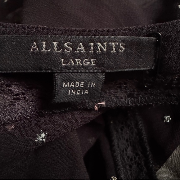 ALLSaints Sheer STAR Embroidered CHIFFON-CREPE Mini DRESS in BLACK Large - Picture 5 of 13